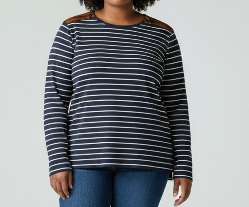 LAUREN RALPH LAUREN Plus 1X Striped Knit Top